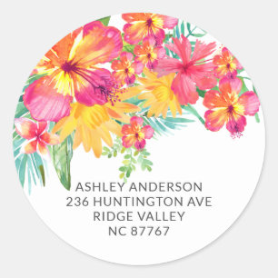 Tropical Hibiscus Floral Address Label Sticker