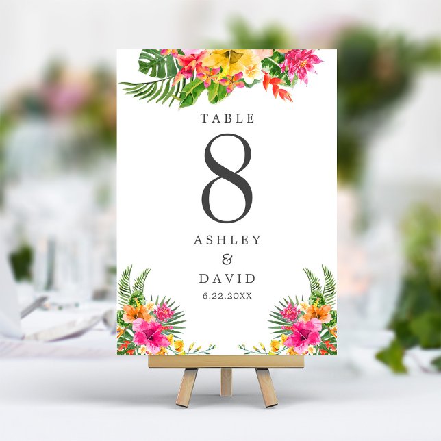 Tropical Hibiscus Floral Beach Wedding Table Number (Creator Uploaded)