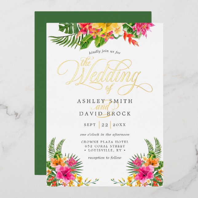 Tropical Hibiscus Floral Calligraphy Wedding (Front/Back)