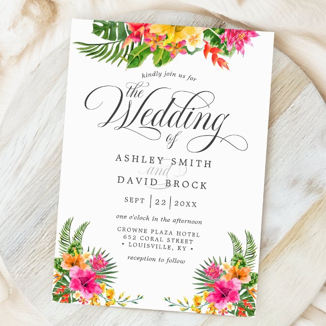 Tropical Hibiscus Floral Calligraphy Wedding Invitation (Creator Uploaded)