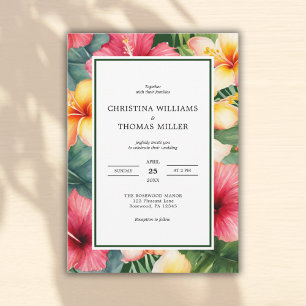 Tropical Hibiscus Floral Destination Wedding Invitation