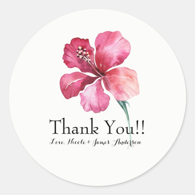 Tropical Hibiscus Floral Flower Wedding Favour Classic Round Sticker (Front)