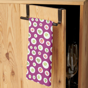 Tropical Hibiscus Floral Green Leaf Circle Pattern Tea Towel