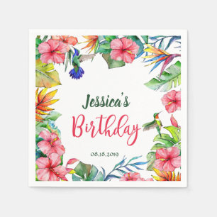 Tropical Hibiscus Floral Hawaiian Birthday Party Napkin