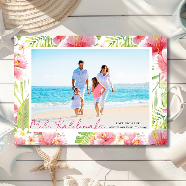 Tropical Hibiscus Floral Mele Kalikimaka Holiday Card (Creator Uploaded)