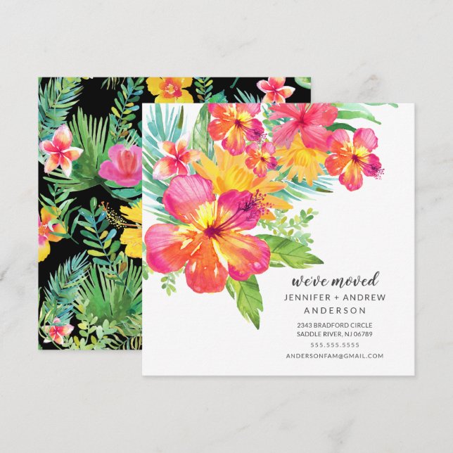 Tropical Hibiscus Floral Moving Announcement (Front/Back)