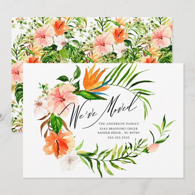 Tropical Hibiscus Floral Moving Announcement (Front/Back)