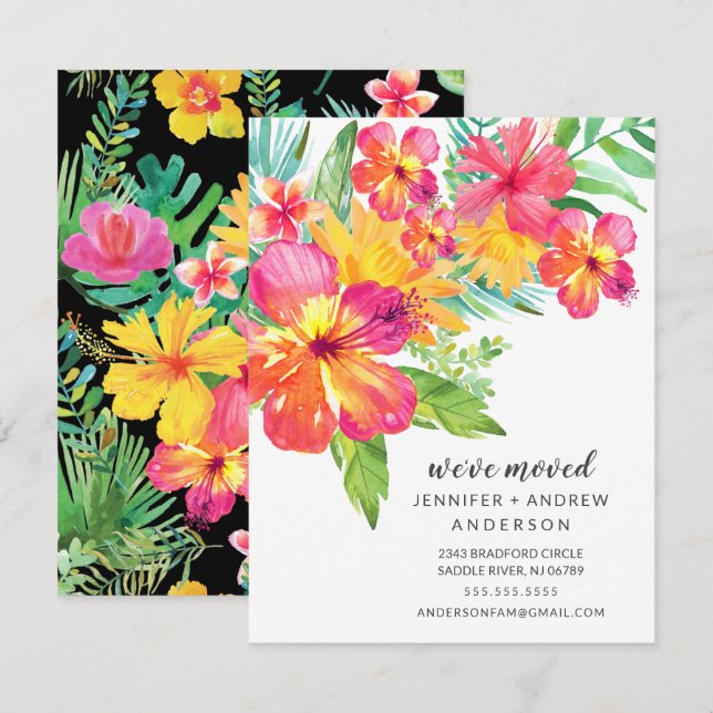 Tropical Hibiscus Floral Moving Announcement (Front/Back)