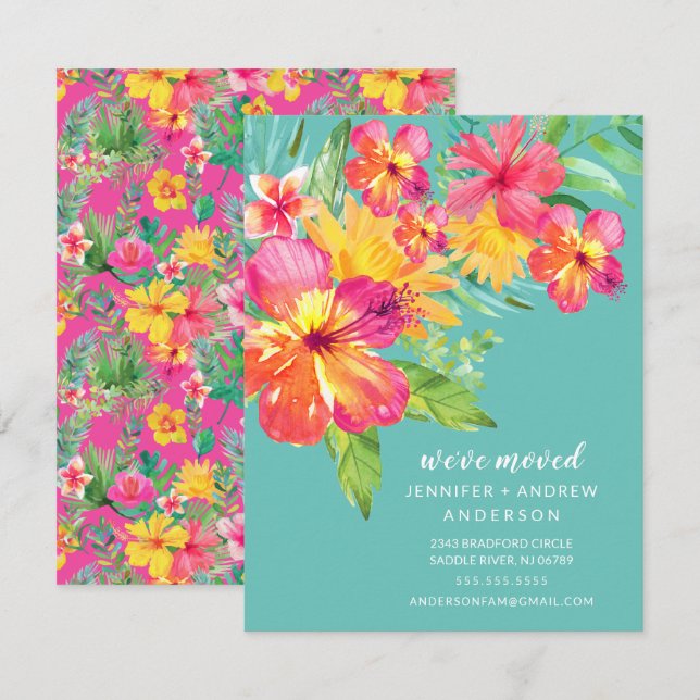 Tropical Hibiscus Floral Moving Announcement (Front/Back)