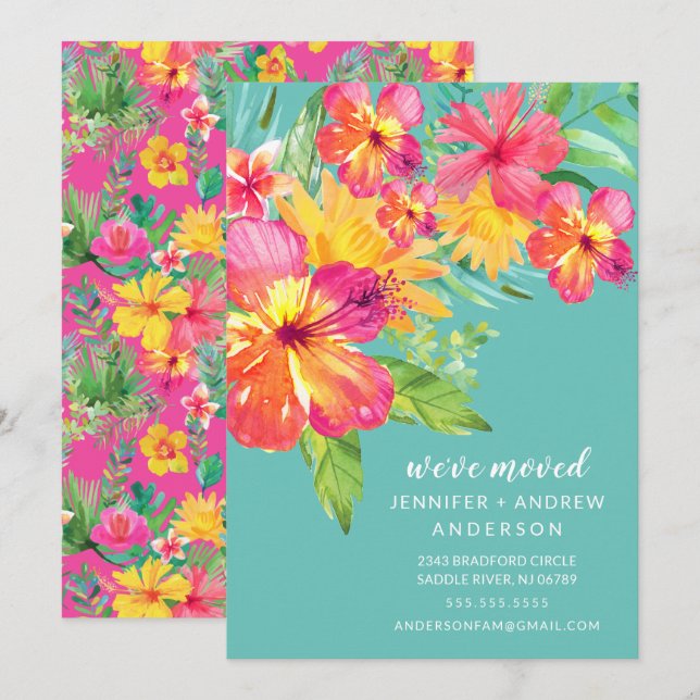 Tropical Hibiscus Floral Moving Announcement (Front/Back)