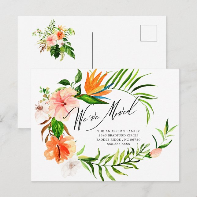 Tropical Hibiscus Floral Moving Announcement Postcard (Front/Back)