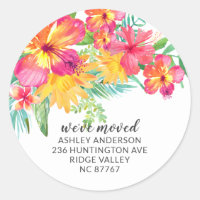 Tropical Hibiscus Floral New Address Label Sticker