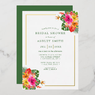Tropical Hibiscus Floral Palm Leaves Bridal Shower