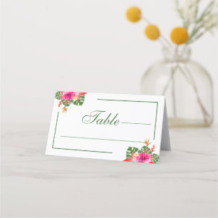 Tropical Hibiscus Floral Palm Leaves Wedding  Place Card