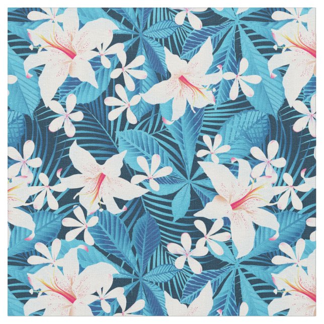 Tropical Hibiscus Floral Pattern 2 Fabric (Close Up)