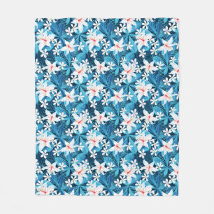 Tropical Hibiscus Floral Pattern 2 Fleece Blanket