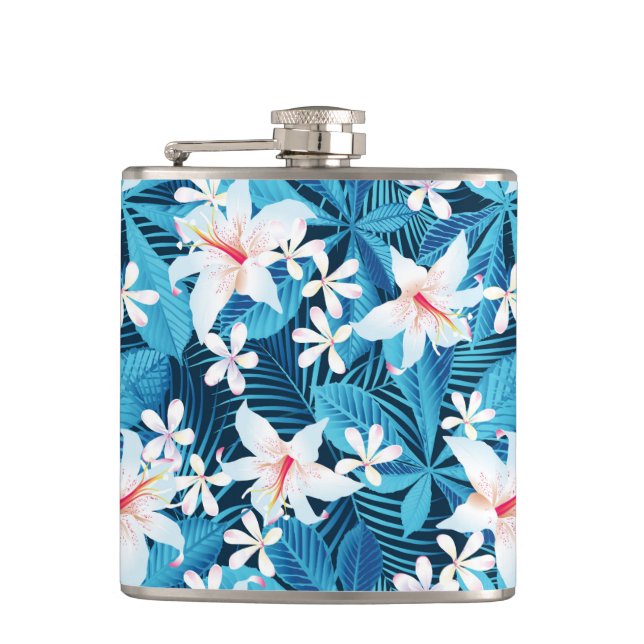 Tropical Hibiscus Floral Pattern 2 Hip Flask (Front)