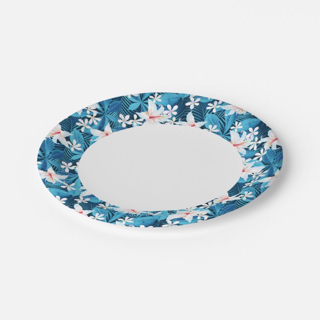 Tropical Hibiscus Floral Pattern 2 Paper Plate (Angled)