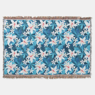 Tropical Hibiscus Floral Pattern 2 Throw Blanket