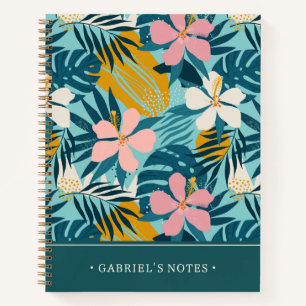 Tropical Hibiscus Floral Pattern   Add Your Name Notebook