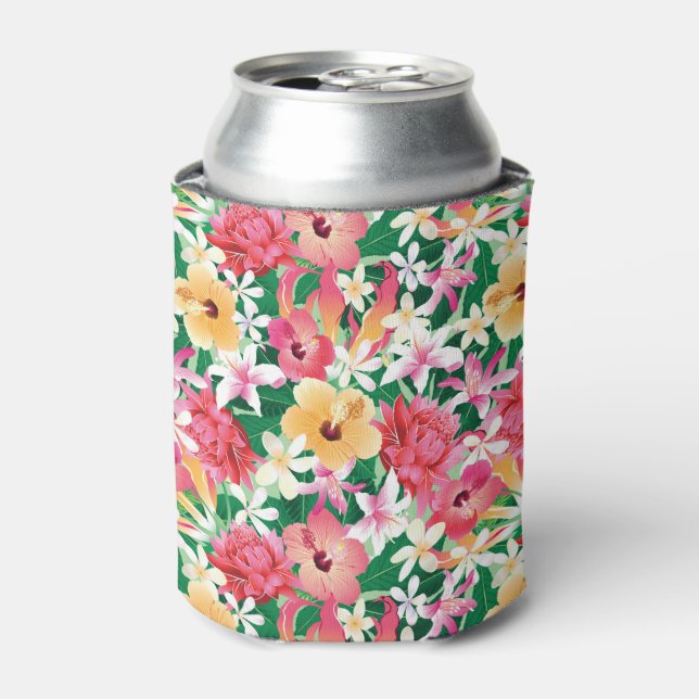 Tropical Hibiscus Floral Pattern Can Cooler (Can Front)