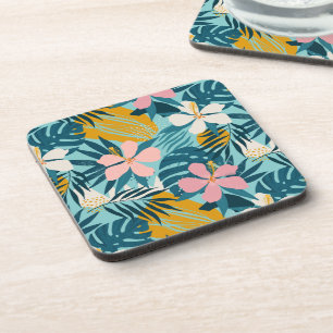 Tropical Hibiscus Floral Pattern Coaster