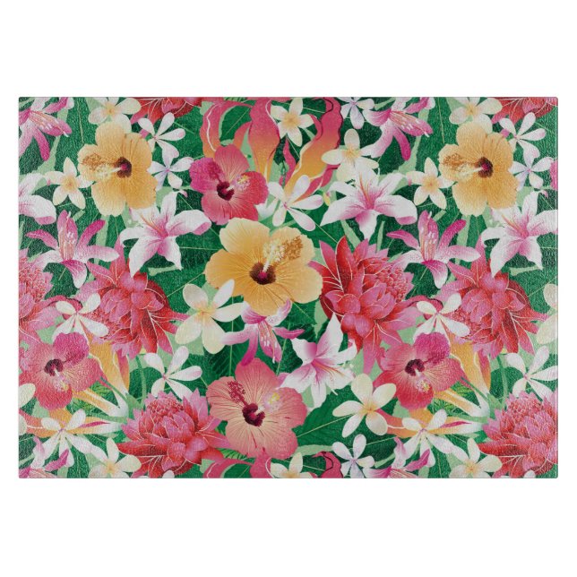Tropical Hibiscus Floral Pattern Cutting Board (Front)