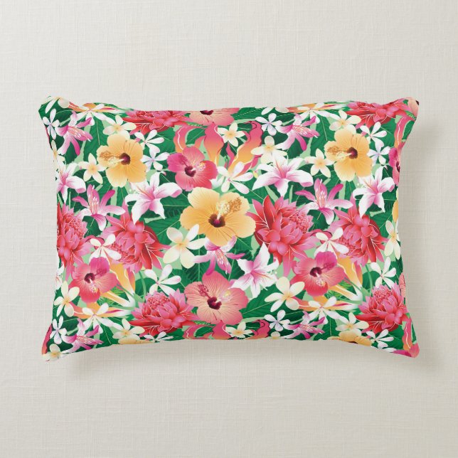 Tropical Hibiscus Floral Pattern Decorative Cushion (Front)