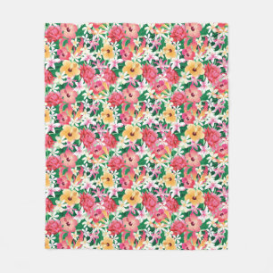 Tropical Hibiscus Floral Pattern Fleece Blanket