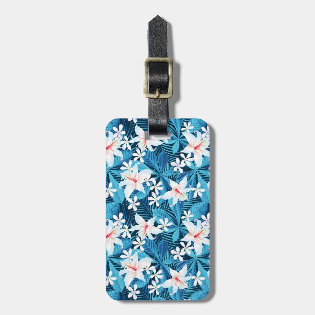 Tropical Hibiscus Floral Pattern Luggage Tag (Front Vertical)