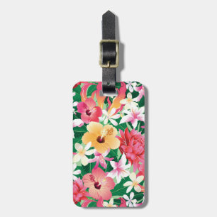 Tropical Hibiscus Floral Pattern Luggage Tag