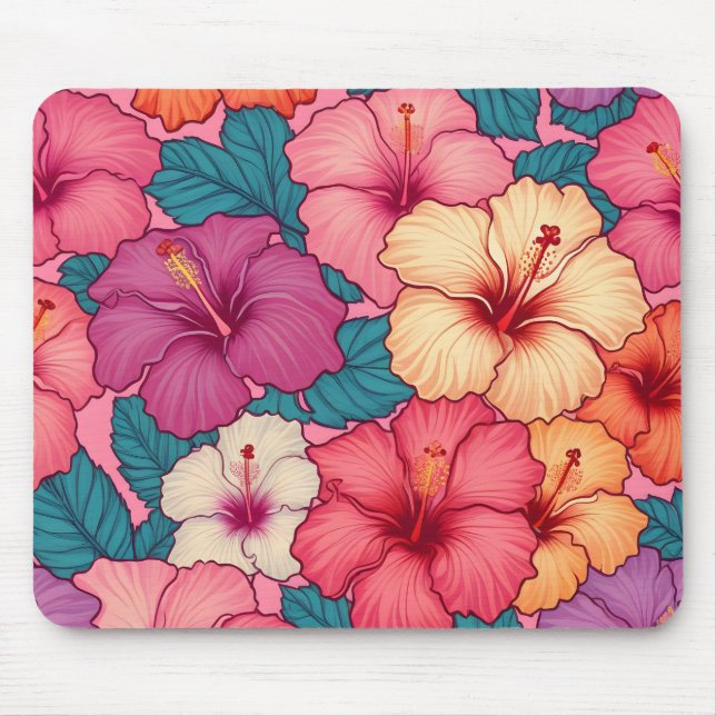 Tropical hibiscus floral pattern mouse mat (Front)