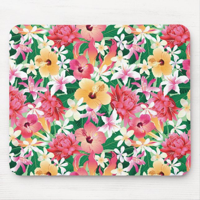 Tropical Hibiscus Floral Pattern Mouse Mat (Front)