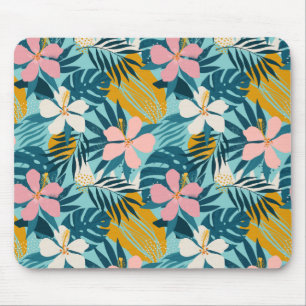 Tropical Hibiscus Floral Pattern Mouse Mat