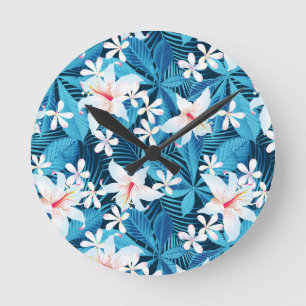 Tropical Hibiscus Floral Pattern Round Clock