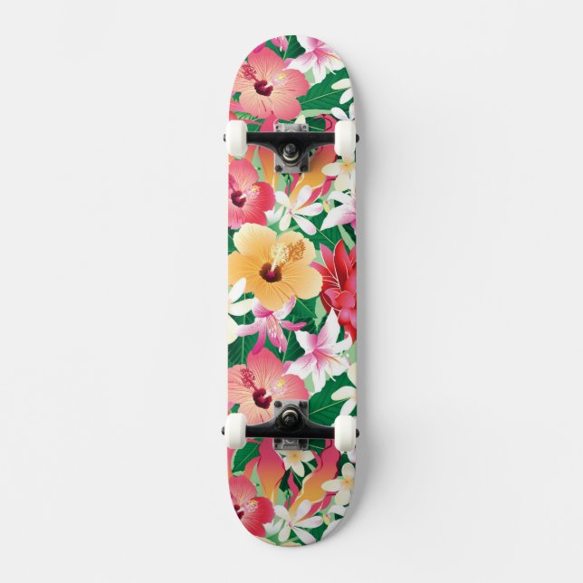 Tropical Hibiscus Floral Pattern Skateboard (Front)