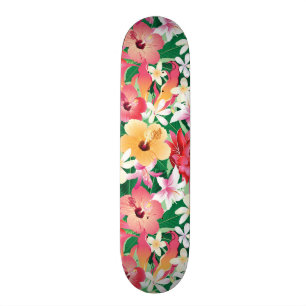 Tropical Hibiscus Floral Pattern Skateboard