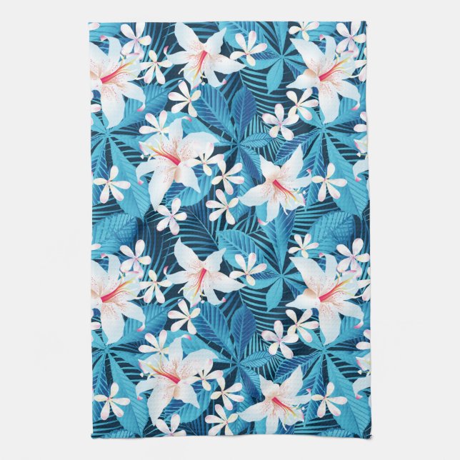 Tropical Hibiscus Floral Pattern Tea Towel (Vertical)