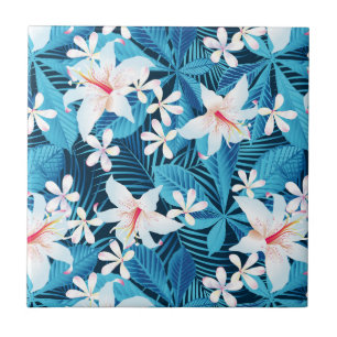 Tropical Hibiscus Floral Pattern Tile