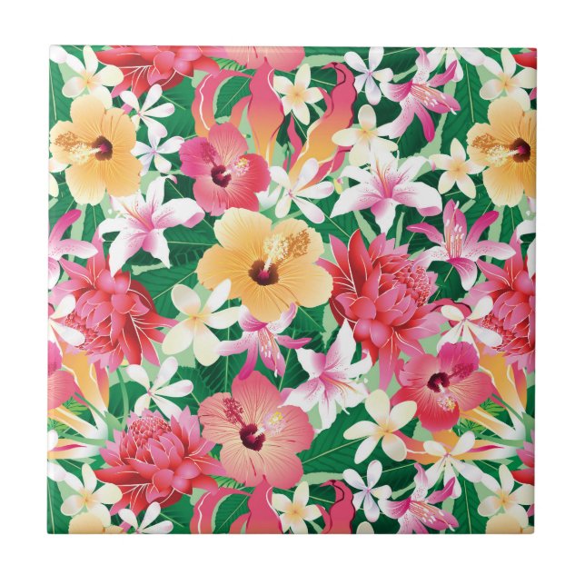 Tropical Hibiscus Floral Pattern Tile (Front)