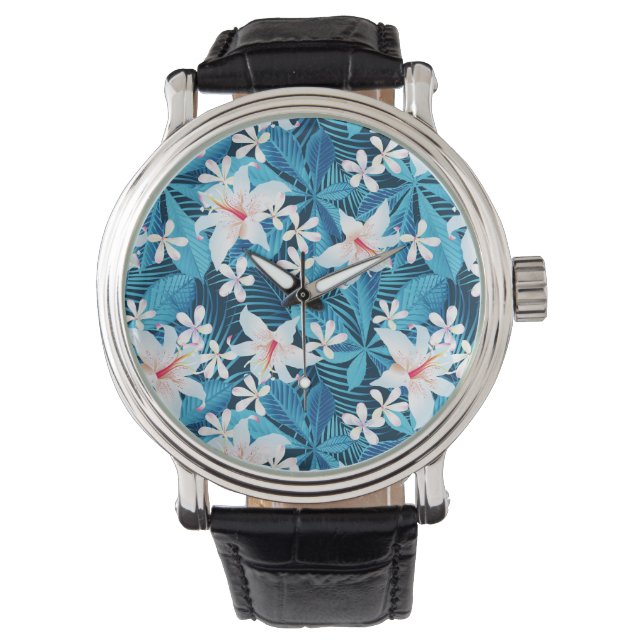 Tropical Hibiscus Floral Pattern Watch (Front)