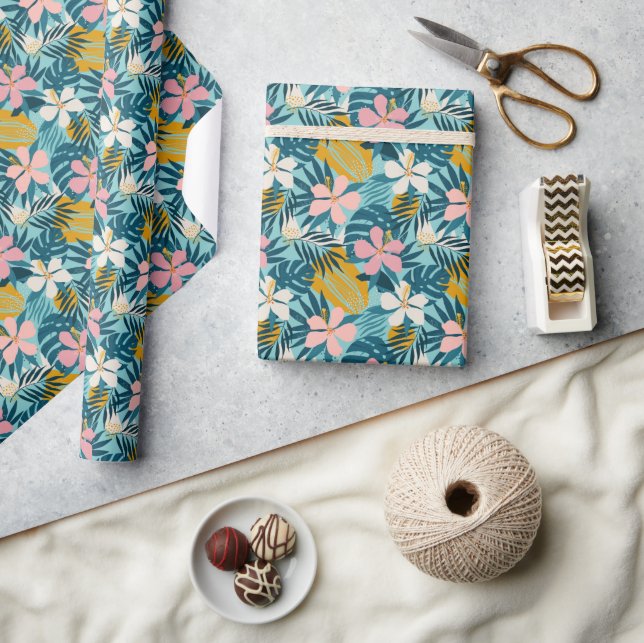 Tropical Hibiscus Floral Pattern Wrapping Paper (Crafts)