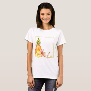 Tropical Hibiscus Floral Pineapple T-Shirt