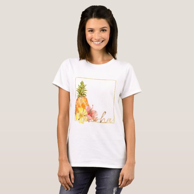 Tropical Hibiscus Floral Pineapple T-Shirt (Front Full)