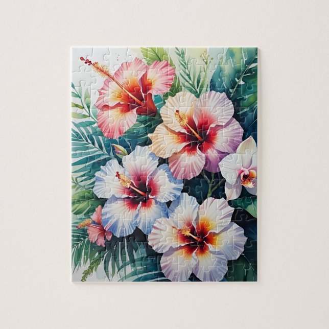 Tropical Hibiscus Floral Puzzle (Vertical)