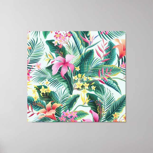 Tropical Hibiscus: Floral Seamless Pattern Canvas Print (Front)