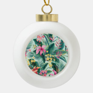Tropical Hibiscus: Floral Seamless Pattern Ceramic Ball Christmas Ornament