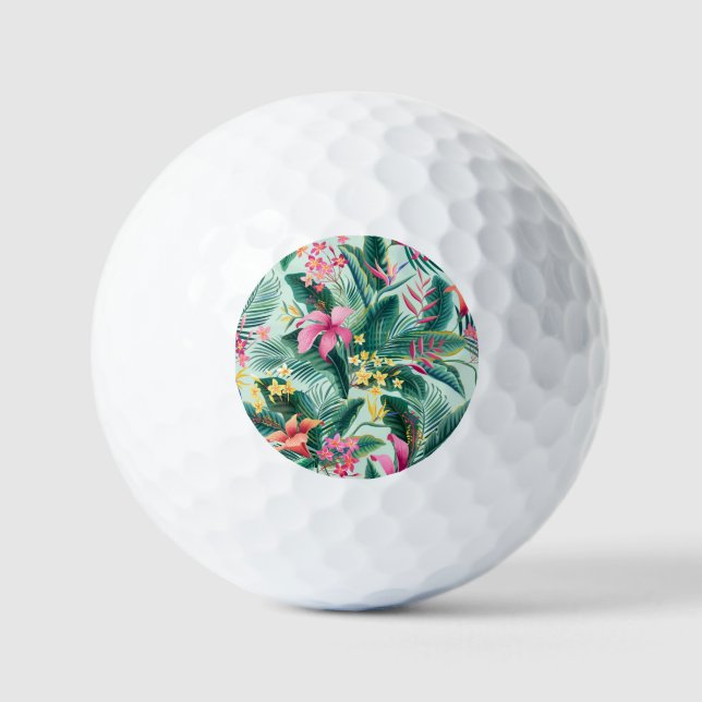 Tropical Hibiscus: Floral Seamless Pattern Golf Balls (Front)