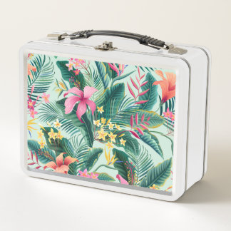 Tropical Hibiscus: Floral Seamless Pattern Metal Lunch Box