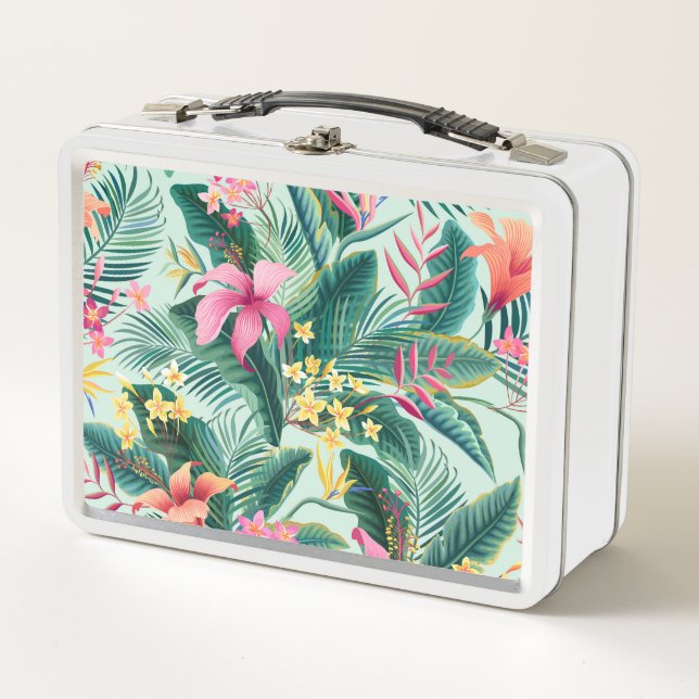 Tropical Hibiscus: Floral Seamless Pattern Metal Lunch Box (Front)
